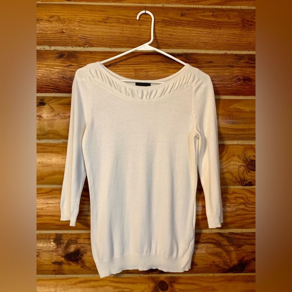 Worthington Cream Boatneck 3/4 Sleeve Sweater with Ripple Detail on Coll…